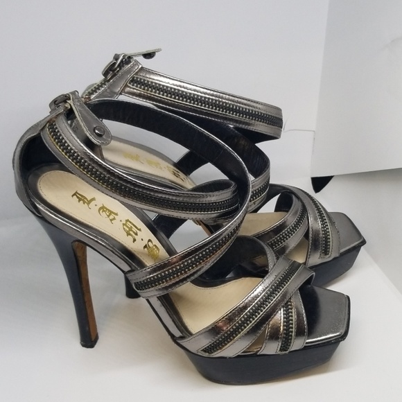 L.A.M.B pewter zip design sandals platform heel - Picture 2 of 8
